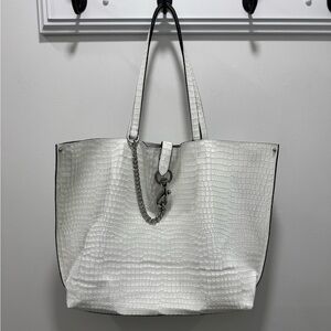 Rebecca Minkoff White Croc Megan Soft Large Tote Bag NWOT
